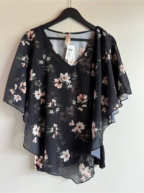 Guilty XL Floral Chiffon Blouse Sheer Kimono Sleeve Overlay Top NWT